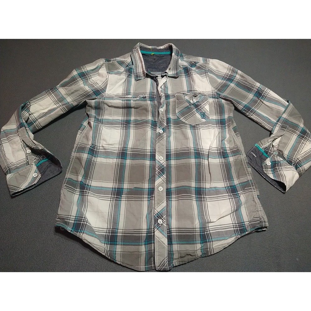 Epic Threads Shirt Boys XL Gray Plaid Rodeo‎ Western Cowboy Roll Tab Long Sleeve